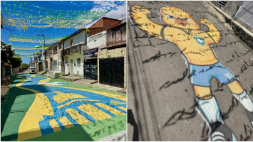 VÍDEO: Moradores transformam rua de Fortaleza em mural a céu aberto em homenagem à Copa do Mundo