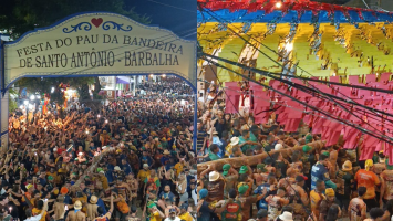 Pau da Bandeira é carregado por devotos e festa reúne multidão em Barbalha
